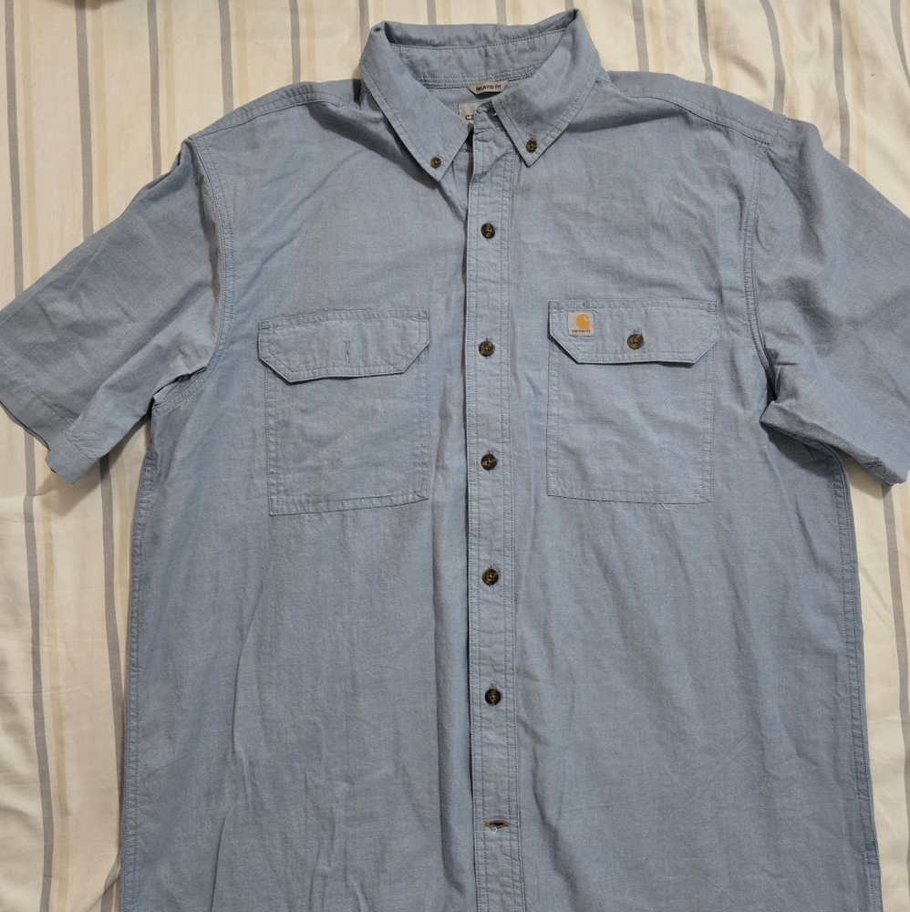 Carhartt Men's L Relax Fit Blue Short Sleeve Shirt